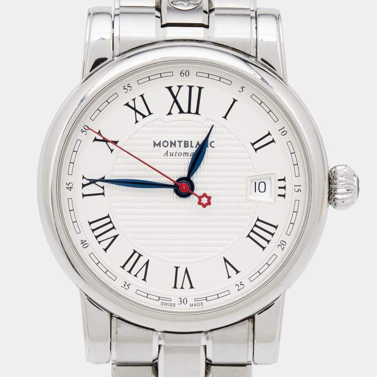 Pre Owned Montblanc Silver Stainless Steel Star 111090 Men's Wristwatch 39 mm