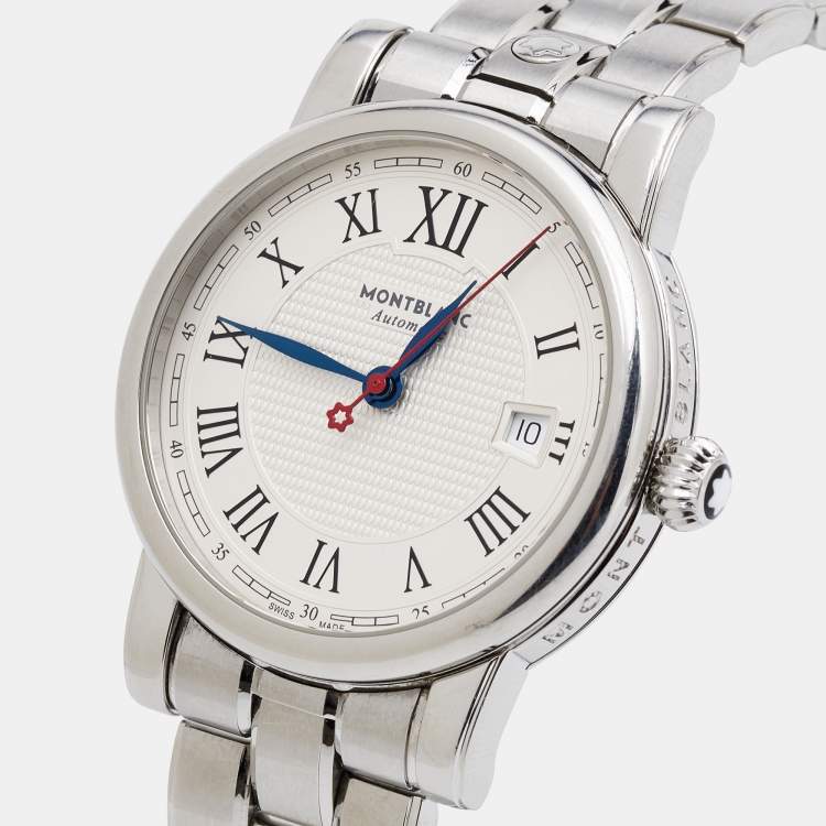 Pre Owned Montblanc Silver Stainless Steel Star 111090 Men's Wristwatch 39 mm