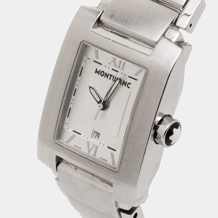 Pre Owned Montblanc Silver Steel Steel Profile 7048 Unisex Wristwatch 29 mm