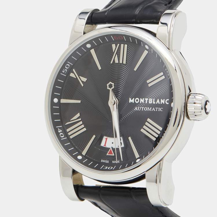 Pre Owned Montblanc Black Stainless Steel Leather Star 102341 Men's Wristwatch 41.50 mm