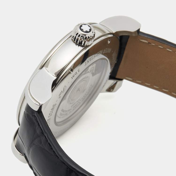 Pre Owned Montblanc Black Stainless Steel Leather Star 102341 Men's Wristwatch 41.50 mm