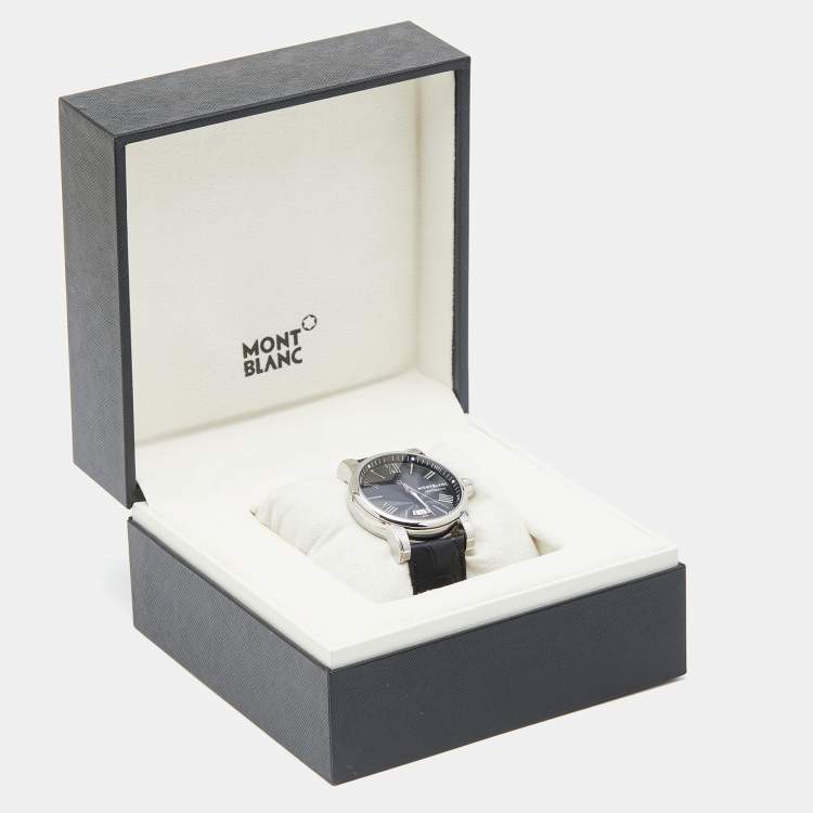 Pre Owned Montblanc Black Stainless Steel Leather Star 102341 Men's Wristwatch 41.50 mm