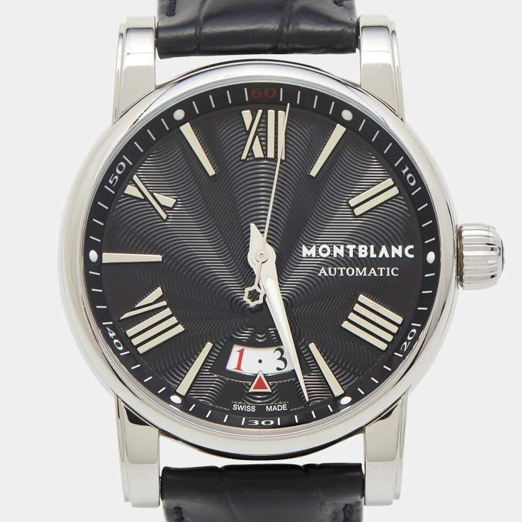 Pre Owned Montblanc Black Stainless Steel Leather Star 102341 Men's Wristwatch 41.50 mm