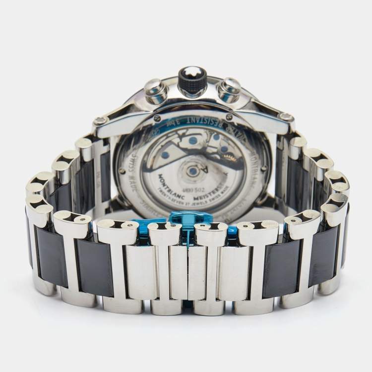 Pre Owned Montblanc Black Ceramic Stainless Steel Timewalker 103094 Men's Wristwatch 43 mm 