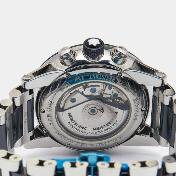 Pre Owned Montblanc Black Ceramic Stainless Steel Timewalker 103094 Men's Wristwatch 43 mm 
