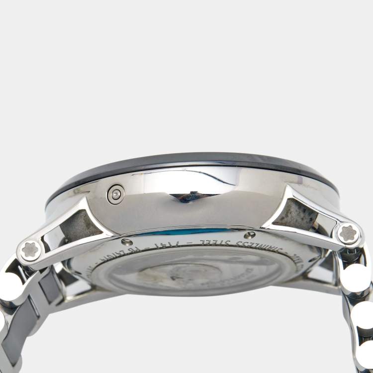 Pre Owned Montblanc Black Ceramic Stainless Steel Timewalker 103094 Men's Wristwatch 43 mm 