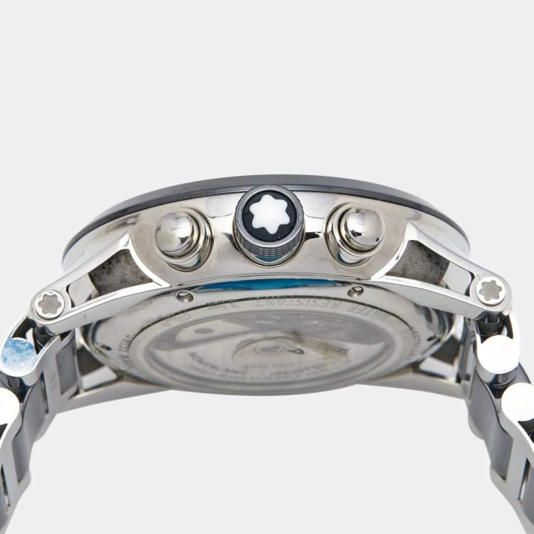 Pre Owned Montblanc Black Ceramic Stainless Steel Timewalker 103094 Men's Wristwatch 43 mm 