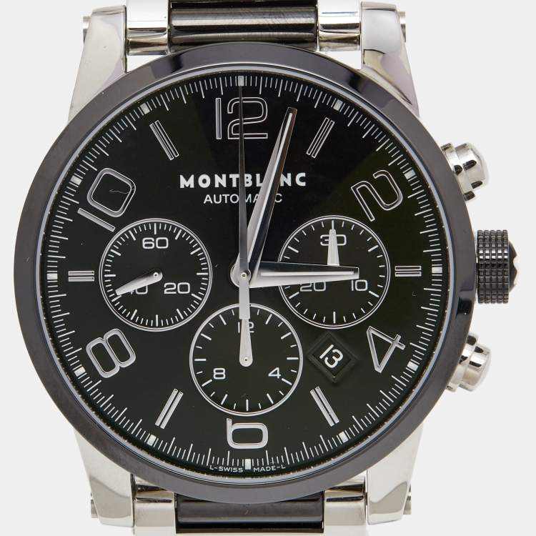 Pre Owned Montblanc Black Ceramic Stainless Steel Timewalker 103094 Men's Wristwatch 43 mm 