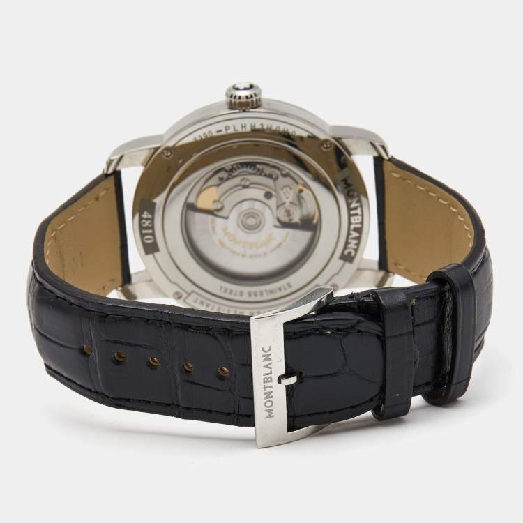 Pre Owned Montblanc Black Stainless Steel Leather 4810 115122 Men's Wristwatch 42 mm