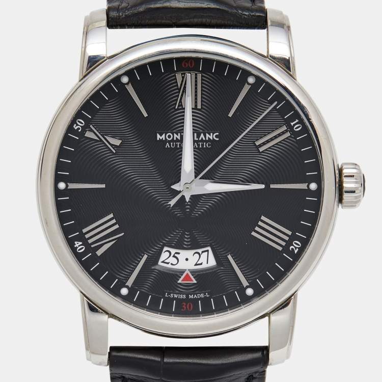 Pre Owned Montblanc Black Stainless Steel Leather 4810 115122 Men's Wristwatch 42 mm