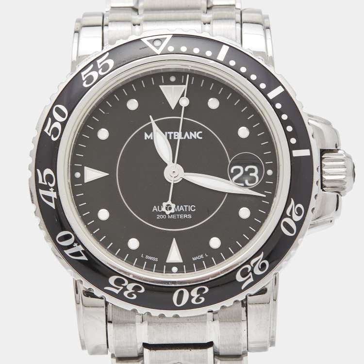 Pre Owned Montblanc Black Stainless Steel Meisterstuck 7145 Men's Wristwatch 41 mm 