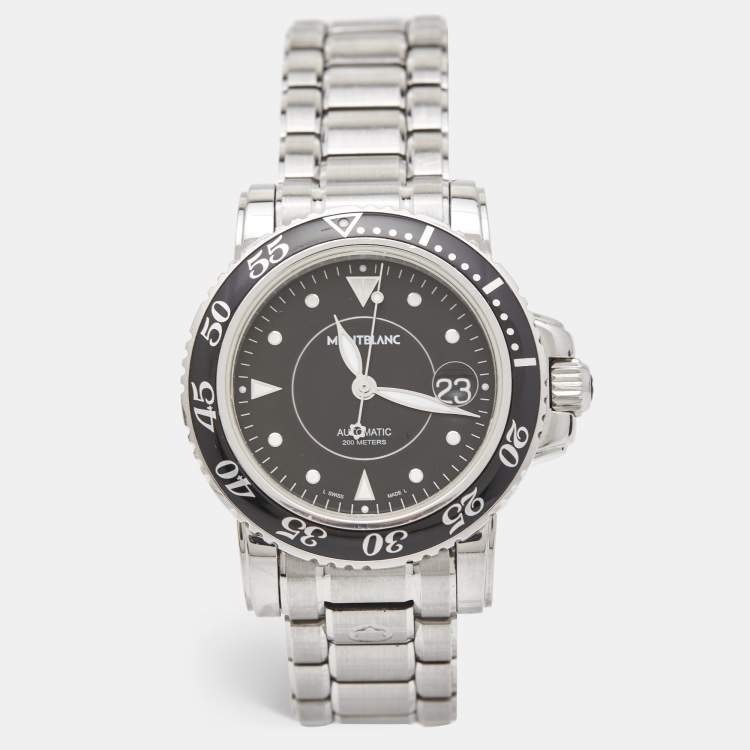 Pre Owned Montblanc Black Stainless Steel Meisterstuck 7145 Men's Wristwatch 41 mm 