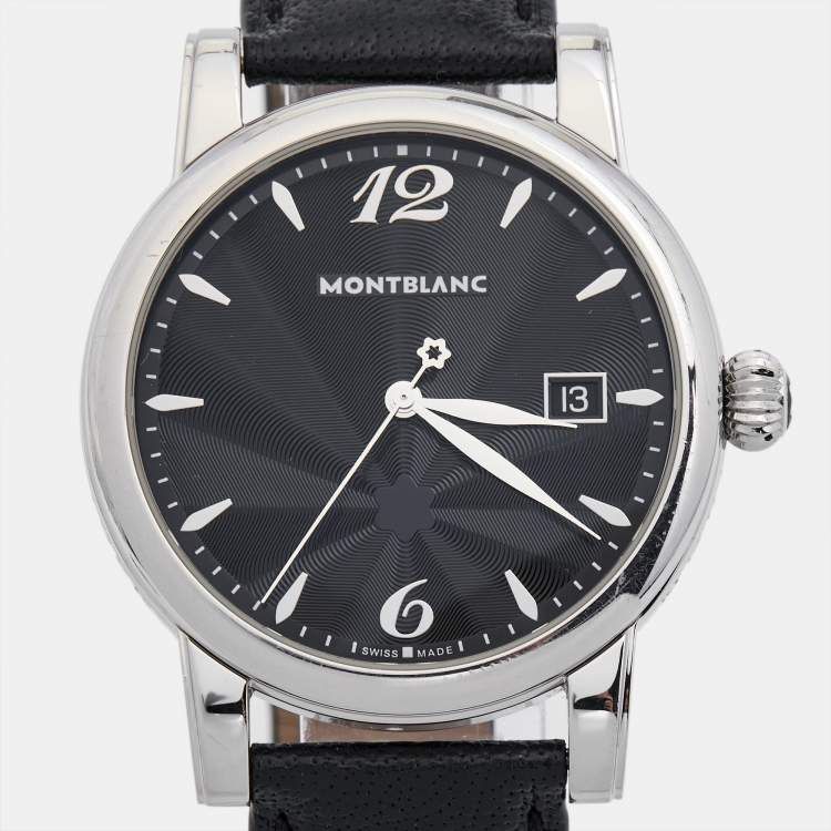 Pre Owned Montblanc Black Stainless Steel Leather Star 105893 Men's Wristwatch 39 mm
