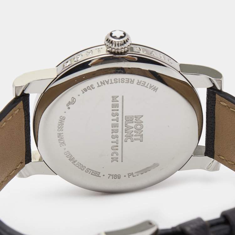 Pre Owned Montblanc Black Stainless Steel Leather Star 105893 Men's Wristwatch 39 mm
