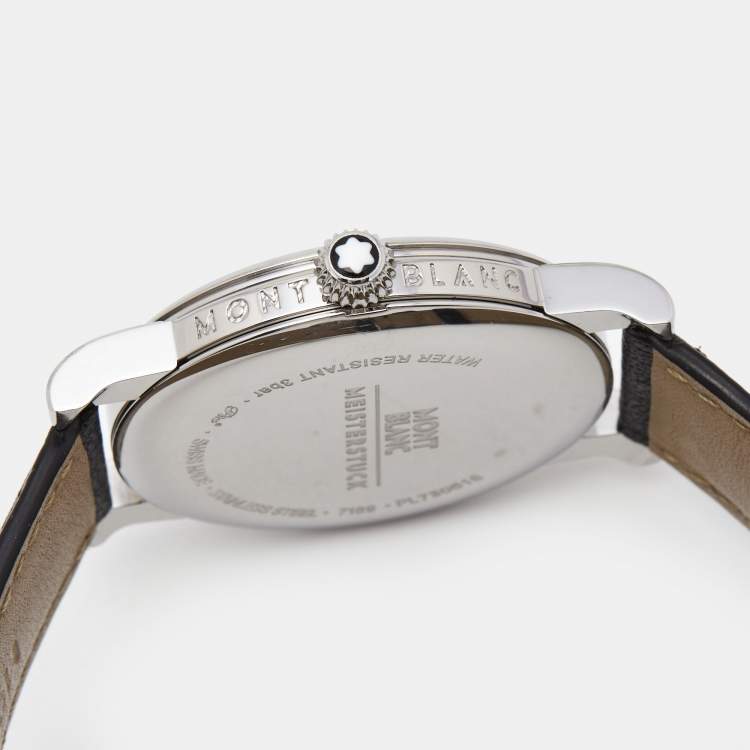 Pre Owned Montblanc Black Stainless Steel Leather Star 105893 Men's Wristwatch 39 mm