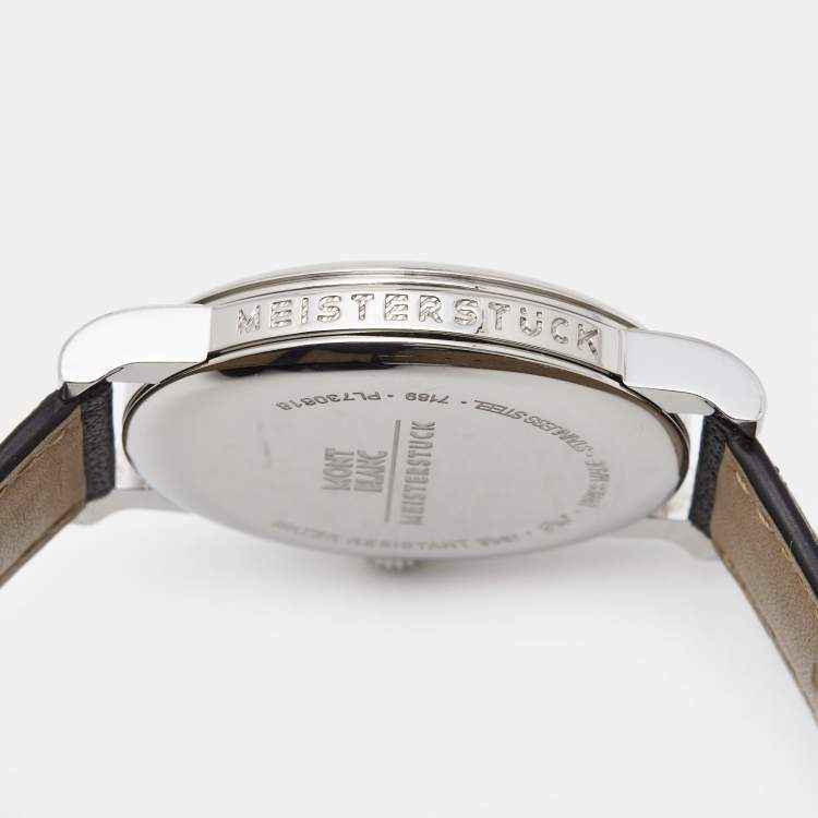 Pre Owned Montblanc Black Stainless Steel Leather Star 105893 Men's Wristwatch 39 mm
