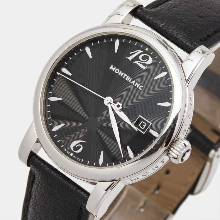 Pre Owned Montblanc Black Stainless Steel Leather Star 105893 Men's Wristwatch 39 mm