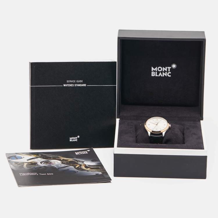 Pre Owned Montblanc Silver 18k Rose Gold Stainless Steel Alligator Heritage 112521 Men's Wristwatch 38 mm