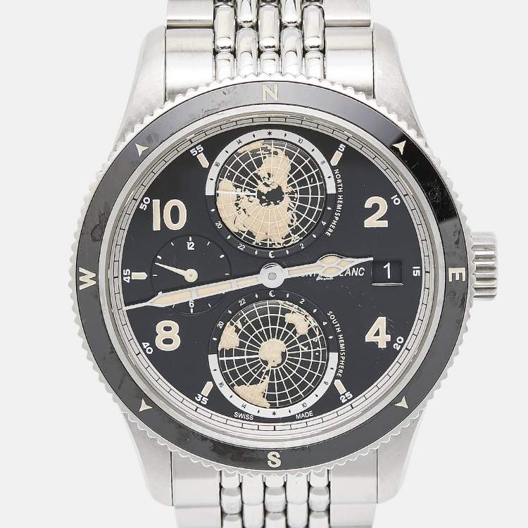 Pre Owned Montblanc Black Stainless Steel Geosphere 125872 Men's Wristwatch 42 mm