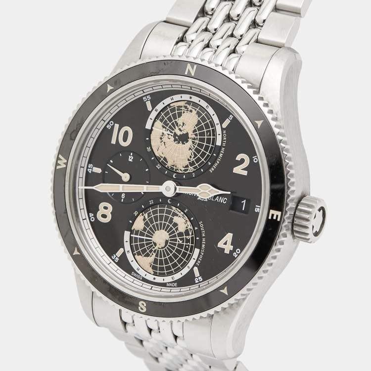 Pre Owned Montblanc Black Stainless Steel Geosphere 125872 Men's Wristwatch 42 mm