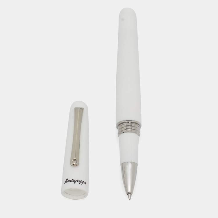 Pre Owned Montegrappa Elmo 01 White Resin Silver Tone Rollerball Pen