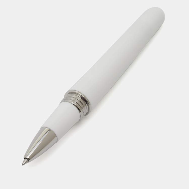 Pre Owned Montegrappa Elmo 01 White Resin Silver Tone Rollerball Pen