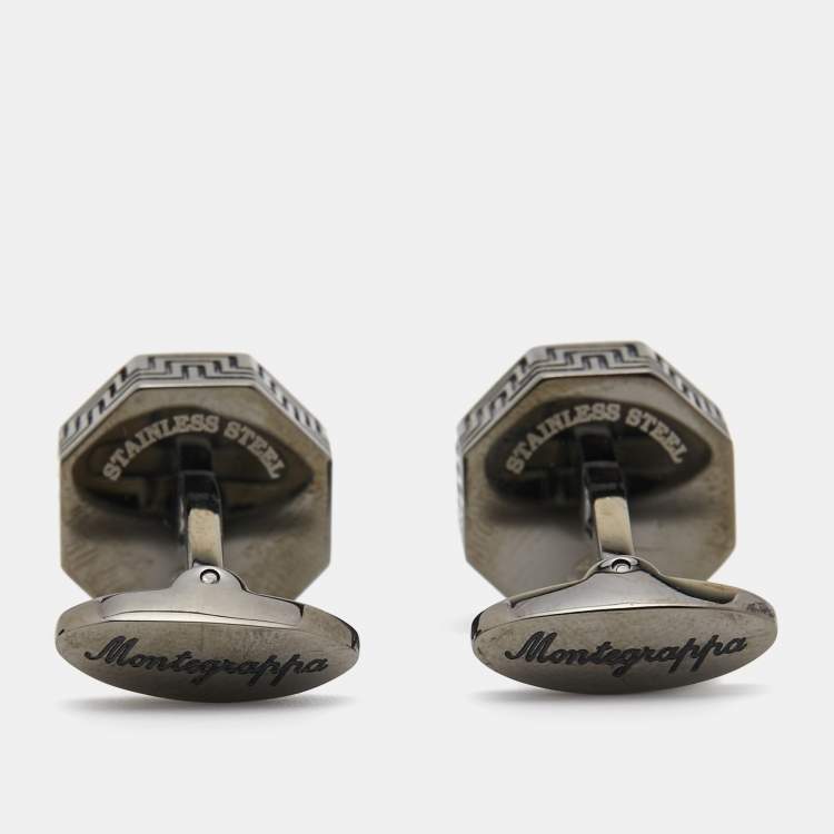Pre Owned Montegrappa Mother of Pearl Stainless Steel Gunmetal Tone Cufflinks