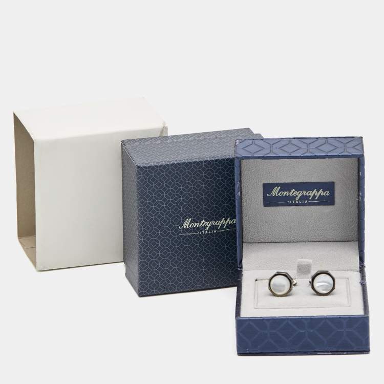 Pre Owned Montegrappa Mother of Pearl Stainless Steel Gunmetal Tone Cufflinks