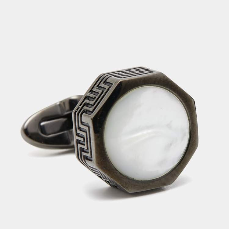 Pre Owned Montegrappa Mother of Pearl Stainless Steel Gunmetal Tone Cufflinks