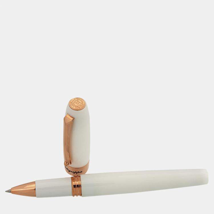 Pre Owned Montegrappa Fortuna White with Rose Trim Rollerball Pen