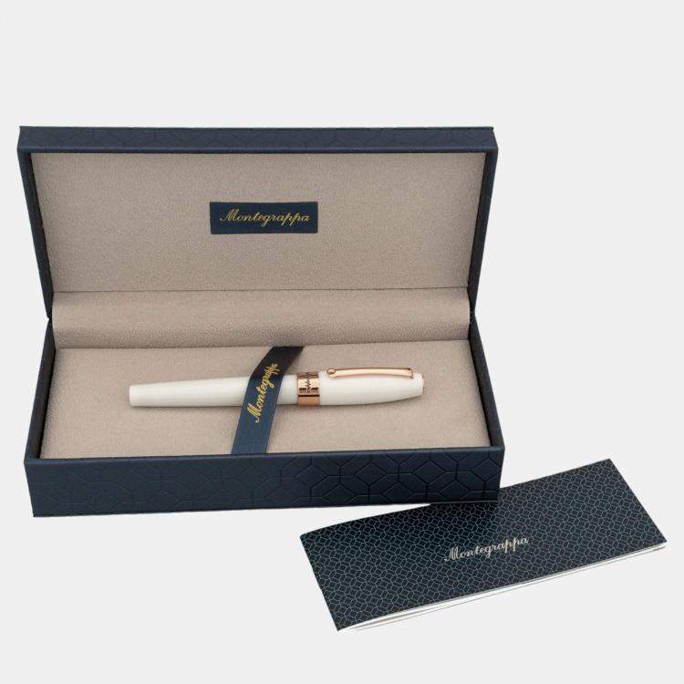 Pre Owned Montegrappa Fortuna White with Rose Trim Rollerball Pen