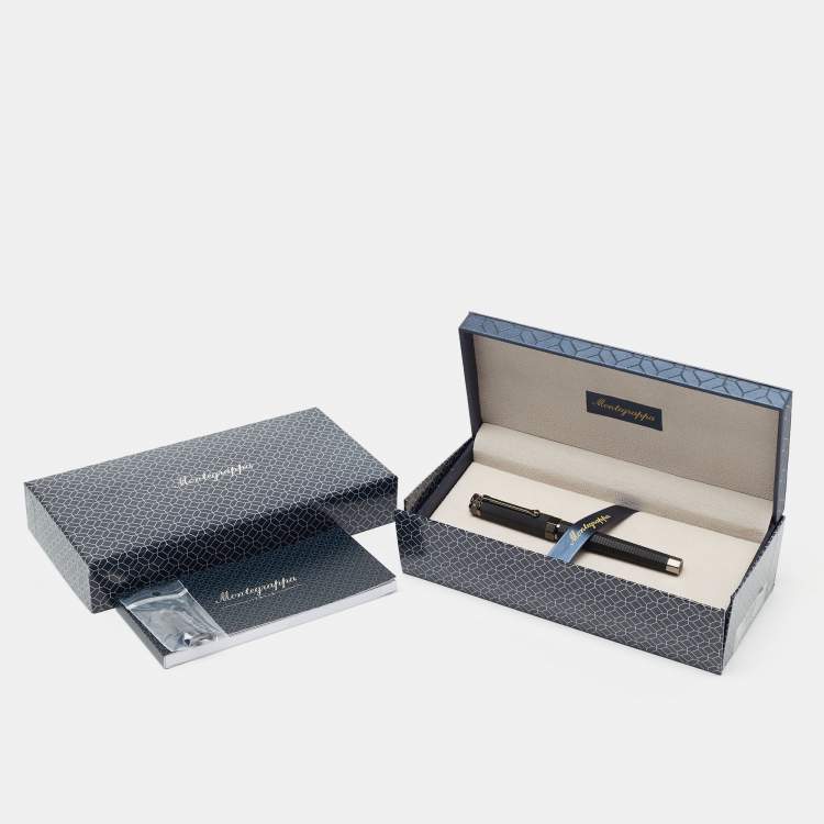 Pre Owned Montegrappa NeroUno Linea 18K White Gold Nib Chrome Plated Metal Resin Fountain Pen