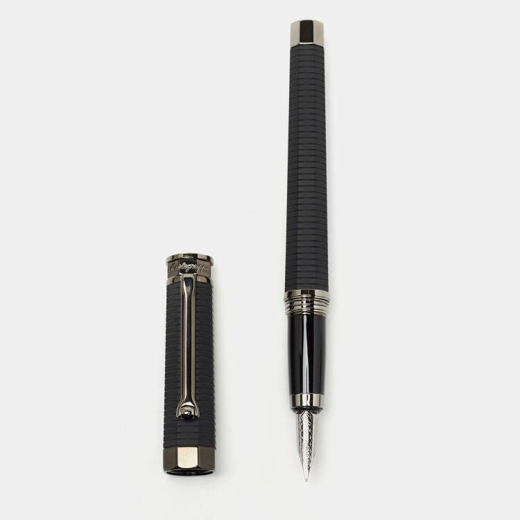 Pre Owned Montegrappa NeroUno Linea 18K White Gold Nib Chrome Plated Metal Resin Fountain Pen