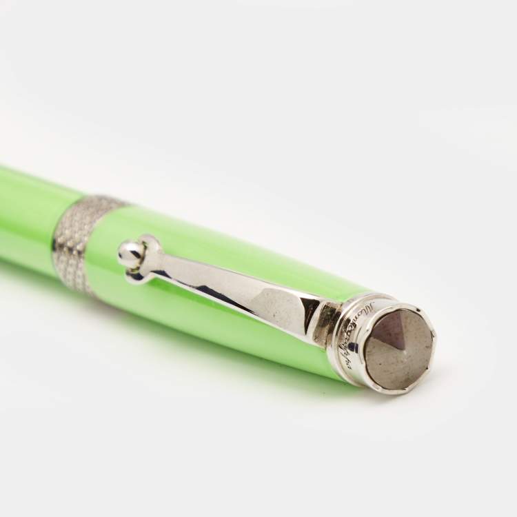 Pre Owned Montegrappa Piacere Lime Green Resin Palladium Plated Micro Ballpoint Pen