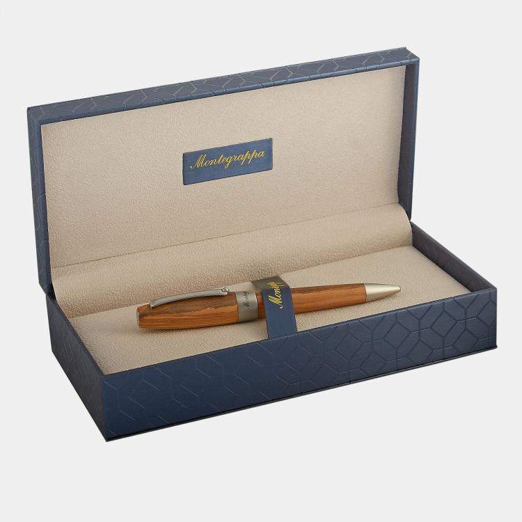 Pre Owned Montegrappa Heartwood Olive Wood and Stainless Steel Ballpoint Pen ISFOWBIO