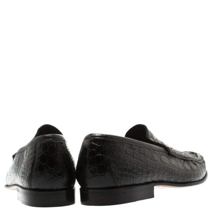 Pre Owned Moreschi Black Croc Leather Loafers Size 40