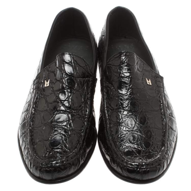 Pre Owned Moreschi Black Croc Leather Loafers Size 40