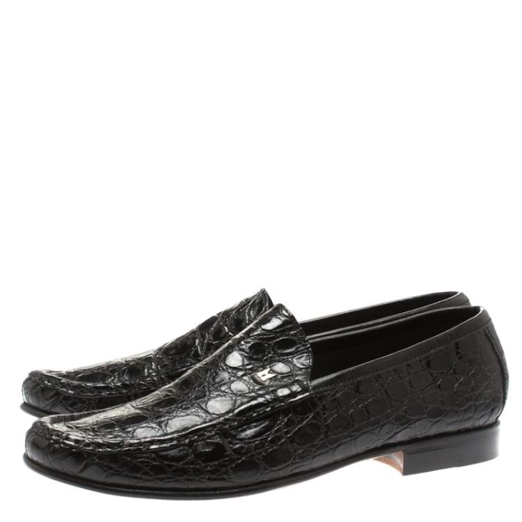 Moreschi Black Croc Leather Loafers 