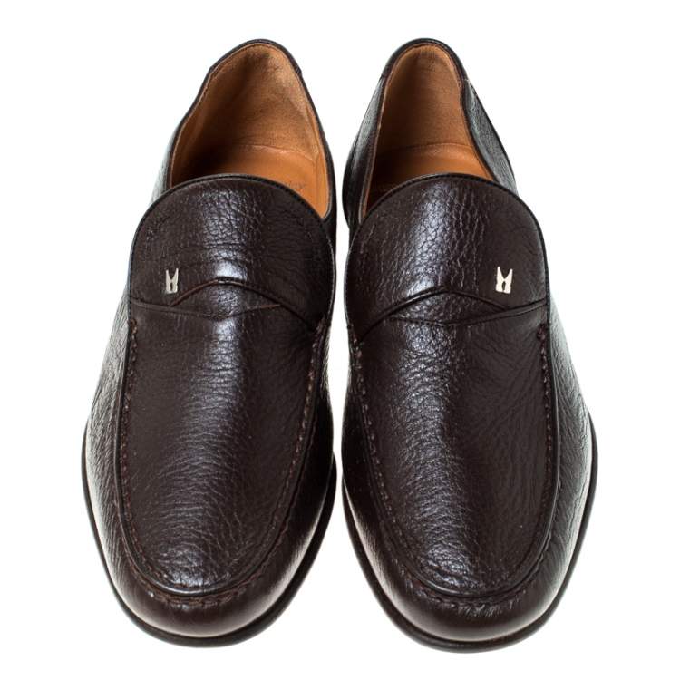 Pre Owned Moreschi Brown Leather Slip On Loafers Size 41