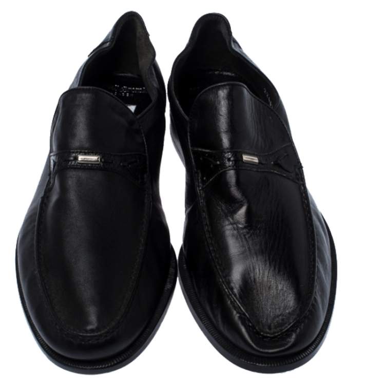 Pre Owned Moreschi Black Leather Wide Loafers Size 41