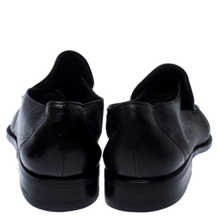 Pre Owned Moreschi Black Leather Wide Loafers Size 41