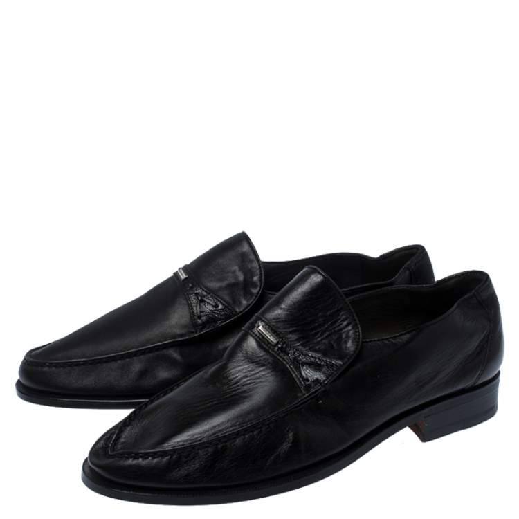 Pre Owned Moreschi Black Leather Wide Loafers Size 41