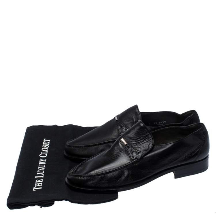 Pre Owned Moreschi Black Leather Wide Loafers Size 41