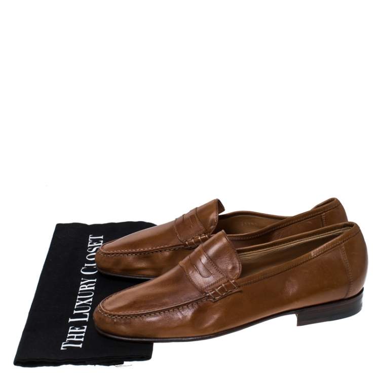 Pre Owned Moreschi Brown Leather Penny Slip On Loafers Size 41.5