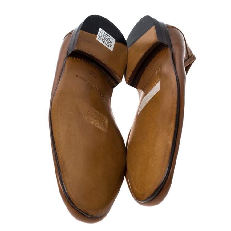 Pre Owned Moreschi Brown Leather Penny Slip On Loafers Size 41.5