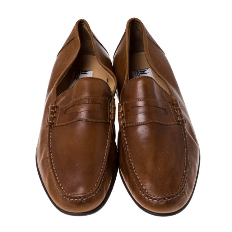 Pre Owned Moreschi Brown Leather Penny Slip On Loafers Size 41.5