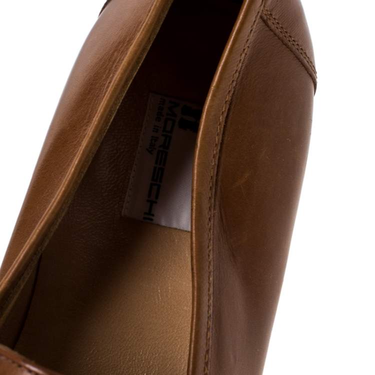 Pre Owned Moreschi Brown Leather Penny Slip On Loafers Size 41.5