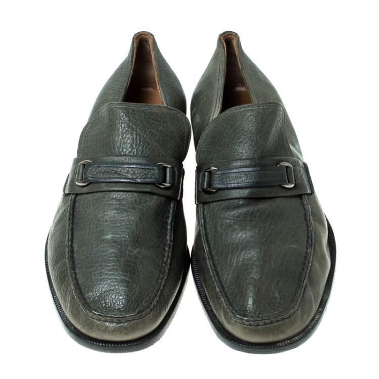 Pre Owned Moreschi Grey Leather Slip On Loafers Size 41.5