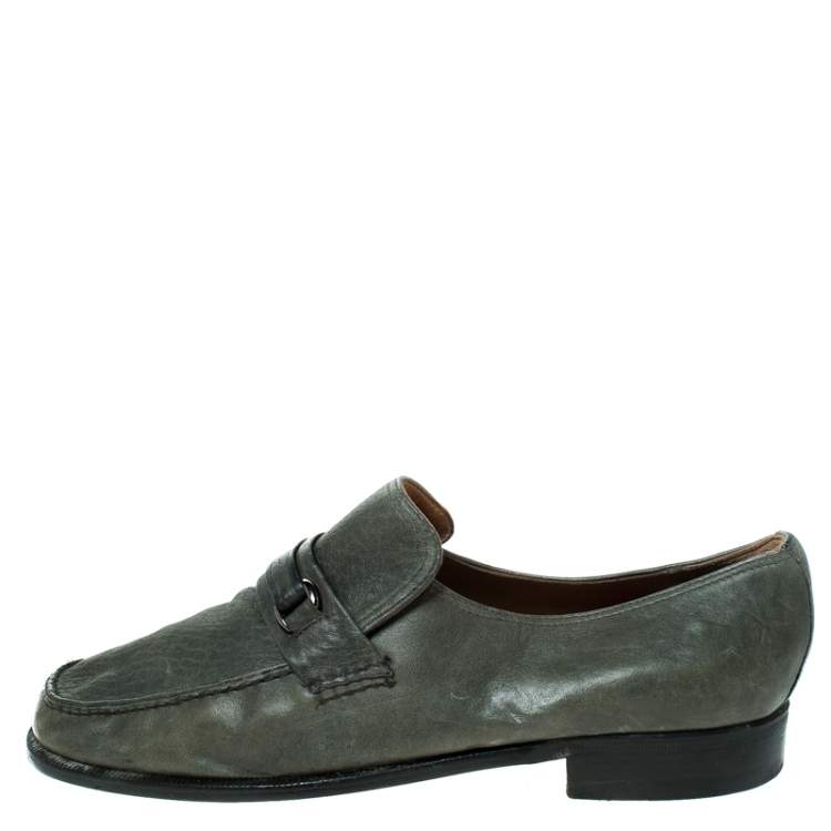 Pre Owned Moreschi Grey Leather Slip On Loafers Size 41.5