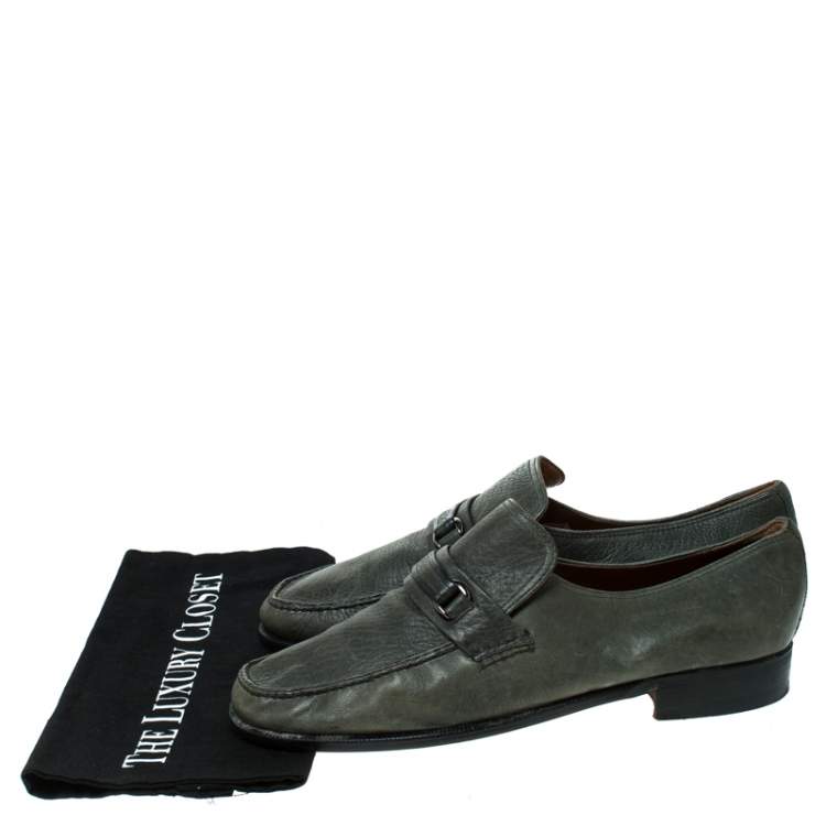 Pre Owned Moreschi Grey Leather Slip On Loafers Size 41.5